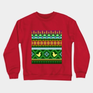 Cross Stitch, Ethnic Pattern, Pixel Seamless, Hen Pattern Crewneck Sweatshirt
